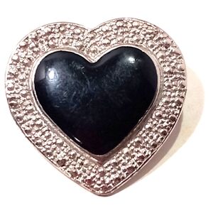 Black Onyx Silver Tone Heart Brooch Pin MYSTIQUE Signed